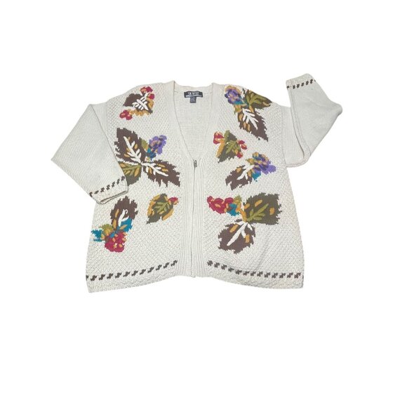 Vintage SK Wear Floral Knit Cardigan Sweater 2X Beige With Zipper 55% Ramie 45% - Picture 14 of 14